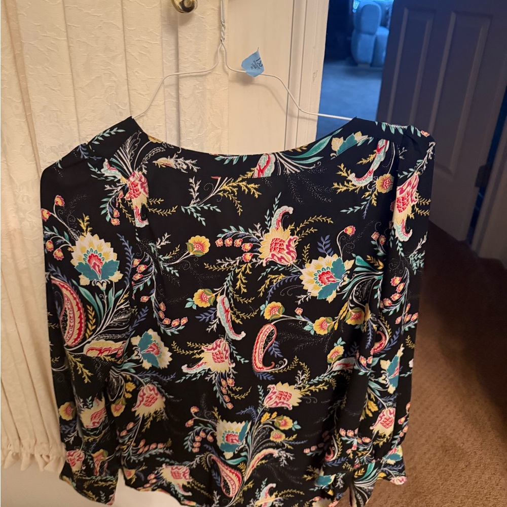 LOFT Pink and Blue Relaxed Blouse with Graphic Print